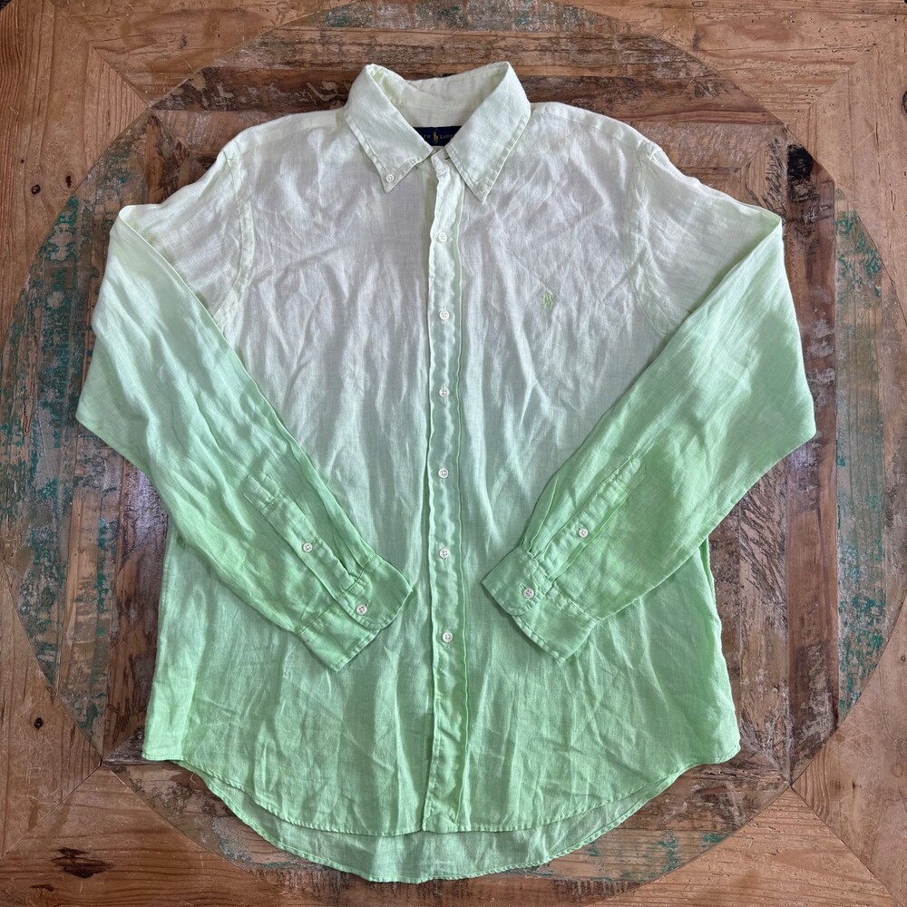 Polo Ralph Lauren 100% linen Lime Ombré Button up vacation Beach luxury resort